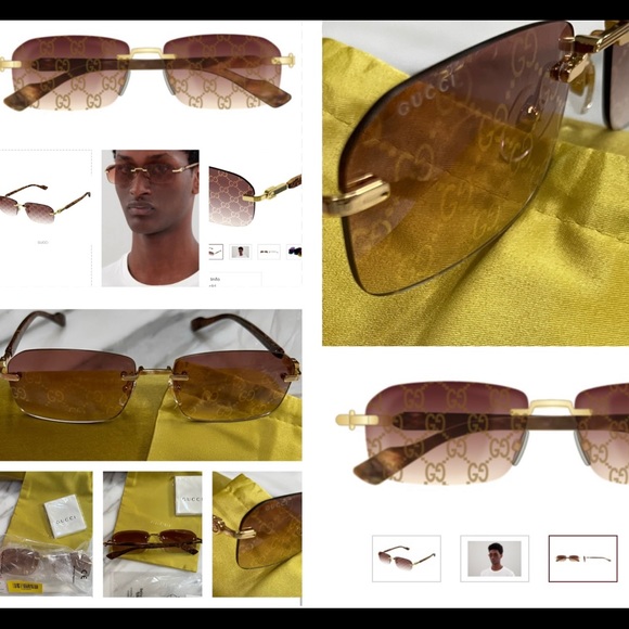 GUCCI VERY COOL ,UNISEX WITH LOGO “ GG” ON RIMLESS RECTANGULAR SUNGLASSES - Picture 7 of 16